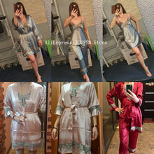 Load image into Gallery viewer, 4PCS Satin Sleepwear Lady Pajamas Suit
