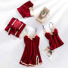 Load image into Gallery viewer, Women New Velvet Pajama Suit Lace
