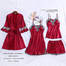 Load image into Gallery viewer, 4PCS Satin Sleepwear Lady Pajamas Suit
