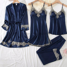 Load image into Gallery viewer, 4PCS Satin Sleepwear Lady Pajamas Suit
