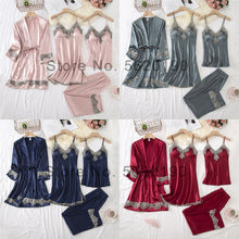 Load image into Gallery viewer, 4PCS Satin Sleepwear Lady Pajamas Suit
