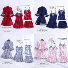 Load image into Gallery viewer, 4PCS Satin Sleepwear Lady Pajamas Suit
