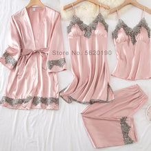 Load image into Gallery viewer, 4PCS Satin Sleepwear Lady Pajamas Suit
