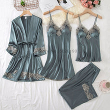 Load image into Gallery viewer, 4PCS Satin Sleepwear Lady Pajamas Suit
